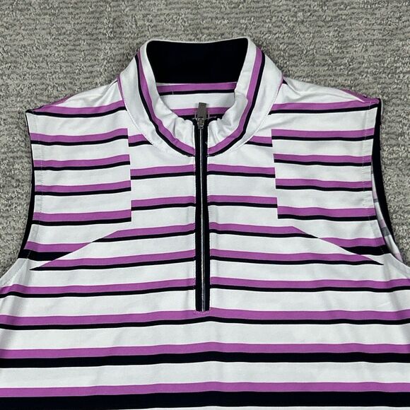 Tail Activewear Top Womens Large Golf Tennis Pickleball Striped Purple Navy - Picture 2 of 7